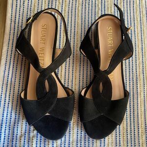 Stuart Weitzman Shalena Black Suede Strappy Sandal Buckle Sz  4 NEW